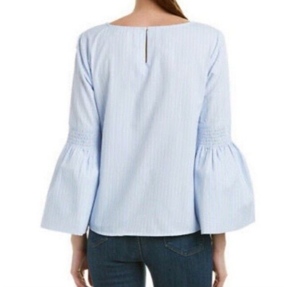 Walter Baker Blouse Light Blue white stripes Bell Sleeve Cotton Top blouse M - Picture 2 of 7